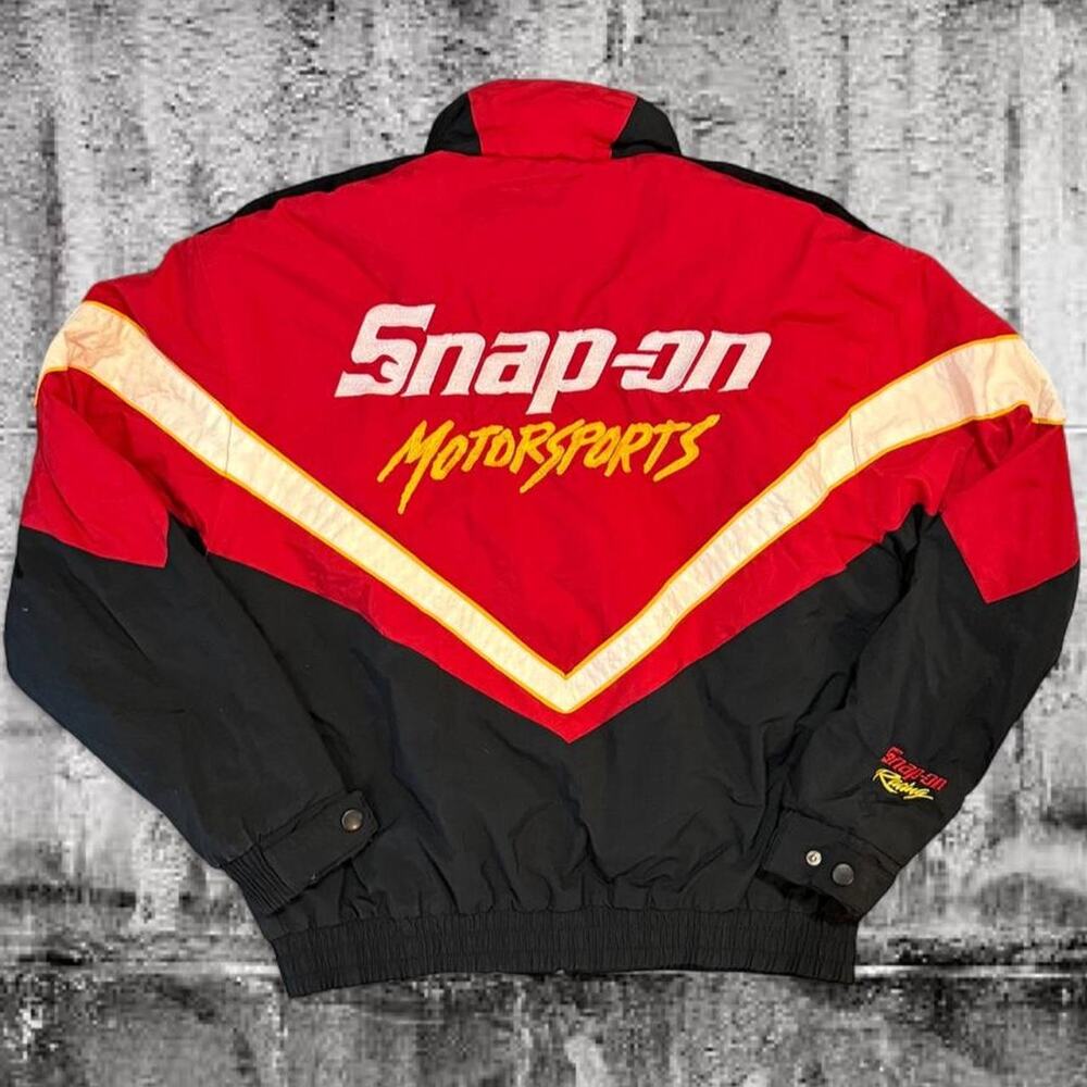 Vintage Snap-on Racing Motorsports Puffer Jacket Black Red Embroidered Large